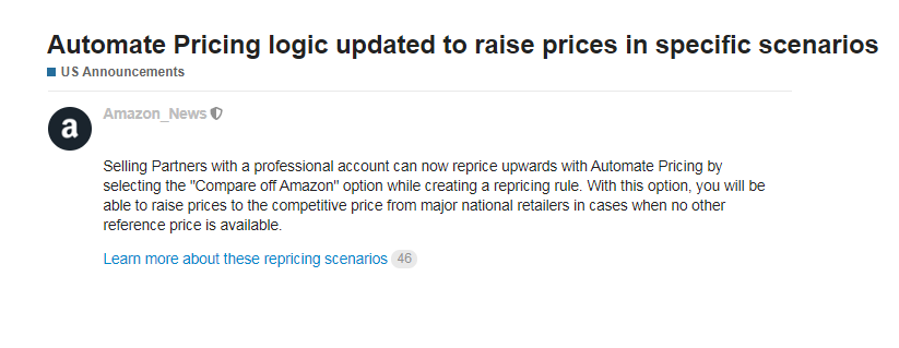 亚马逊更新了自动定价政策